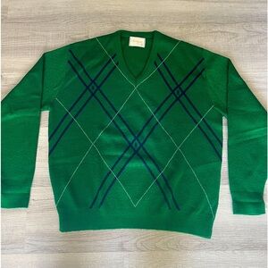 Vintage Hogan Argyle Sweater Size L  V-Neck Pullover Green Eclectic Grandpa USA